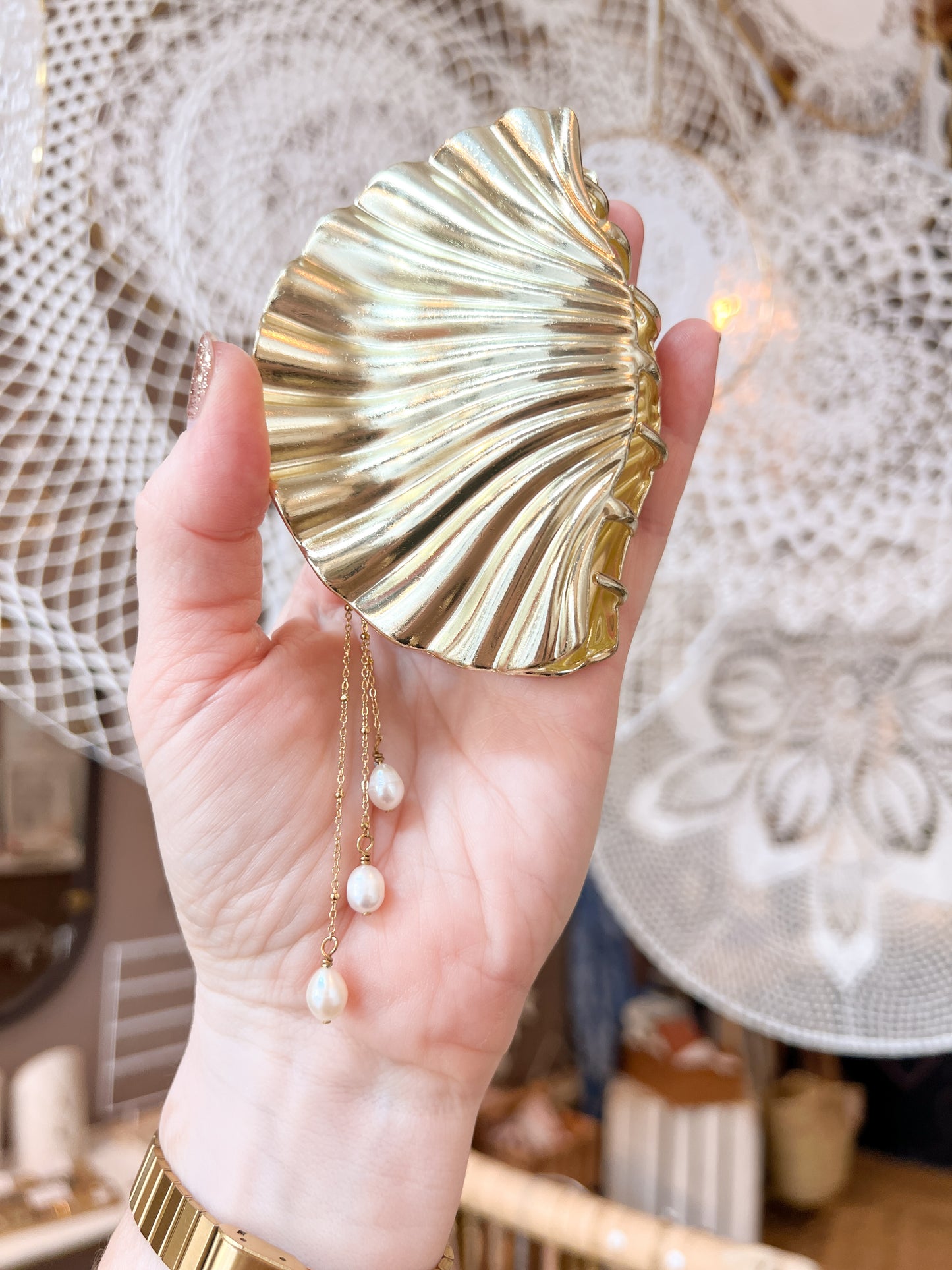 Pince à cheveux Coquillages dorée