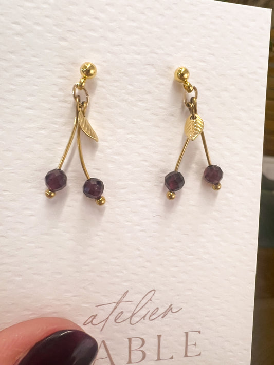 Boucles d'oreilles Cerise en grenat