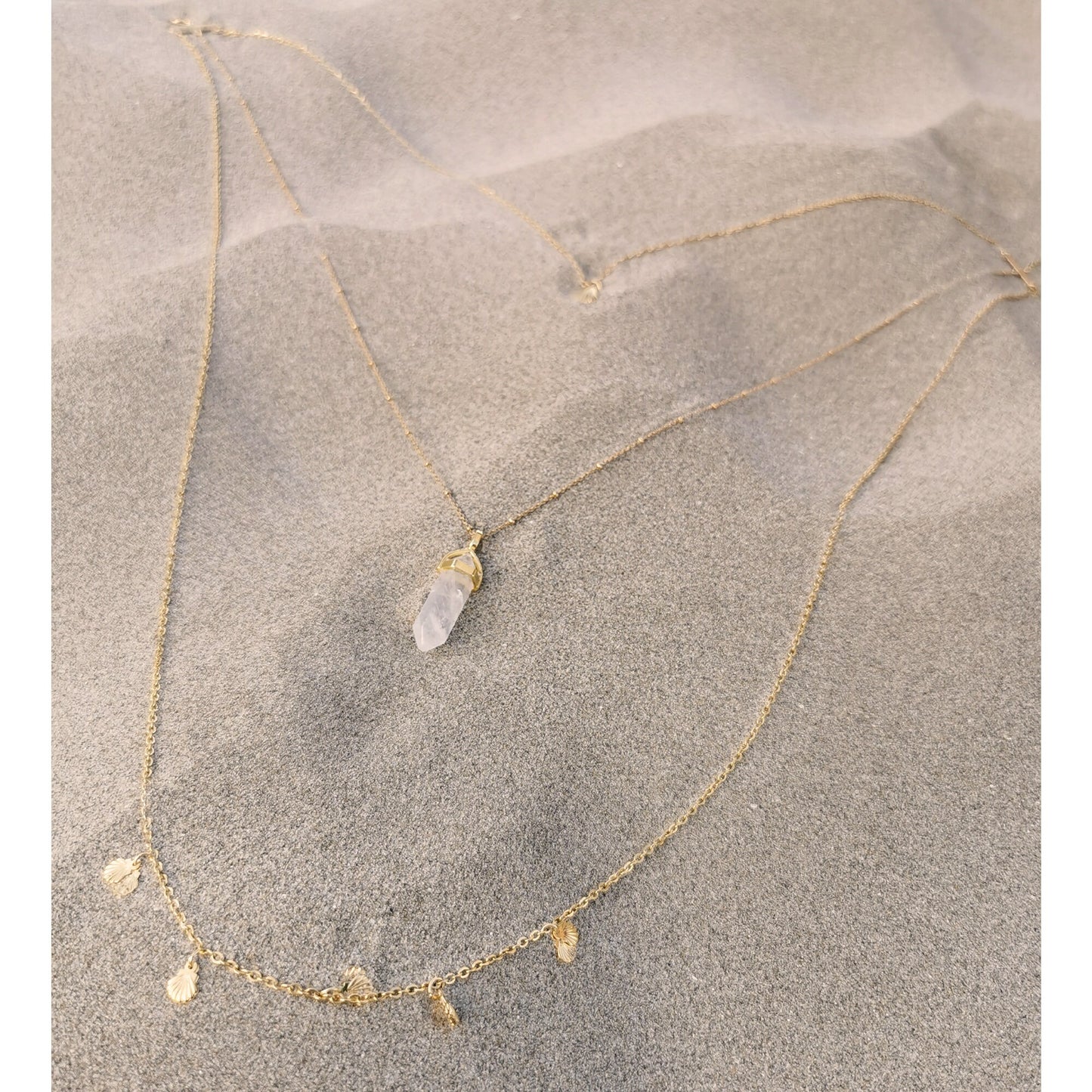 Collier multirang Boho Or & Cristal de Roche