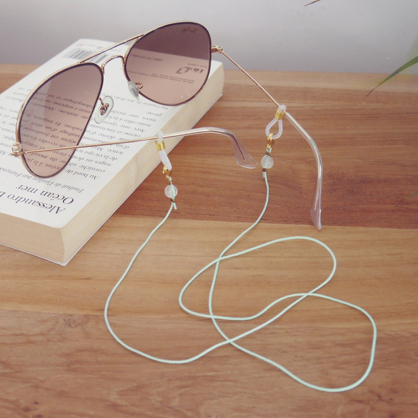 Cordon Lunettes Nylon Menthe avec Pierre Fine