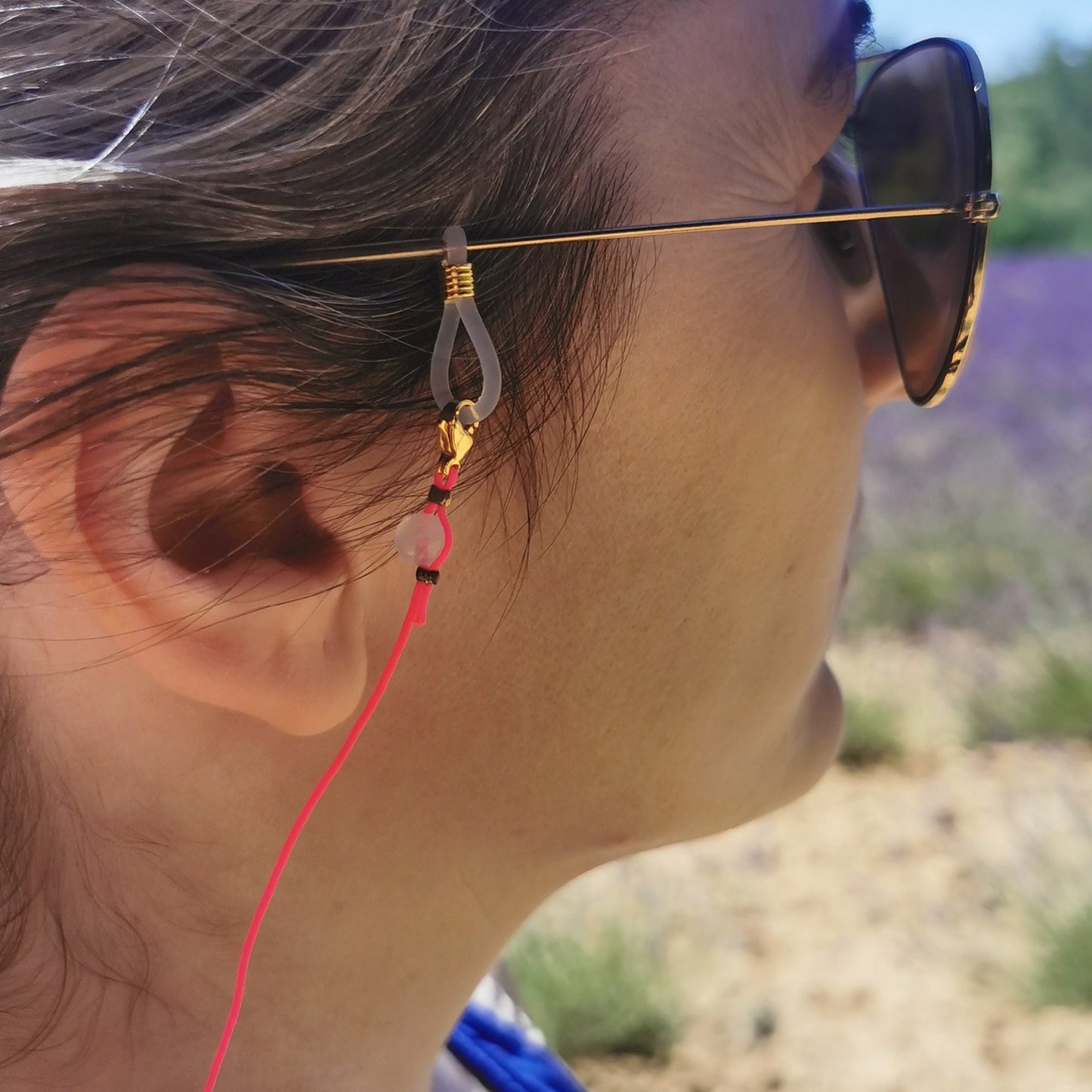 Neon Pink Nylon Glasses Cord with Fine Stone