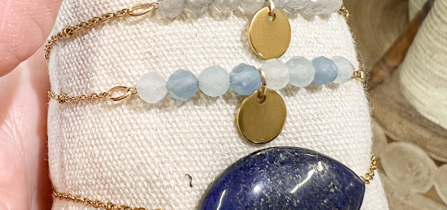 Aigue Marine | Collier ou Bracelet Butterfly | Doré ou argenté