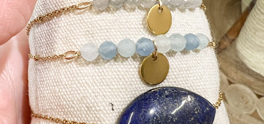 Aigue Marine | Collier ou Bracelet Butterfly | Doré ou argenté