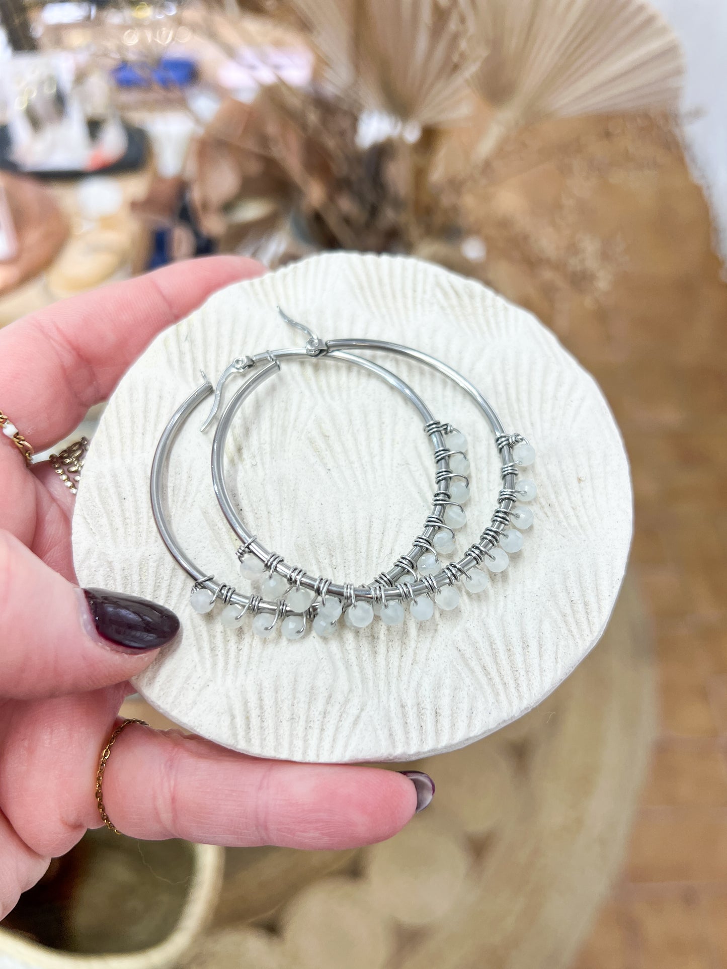 Argenté | Boucles d'oreilles Créoles Pierre Fine