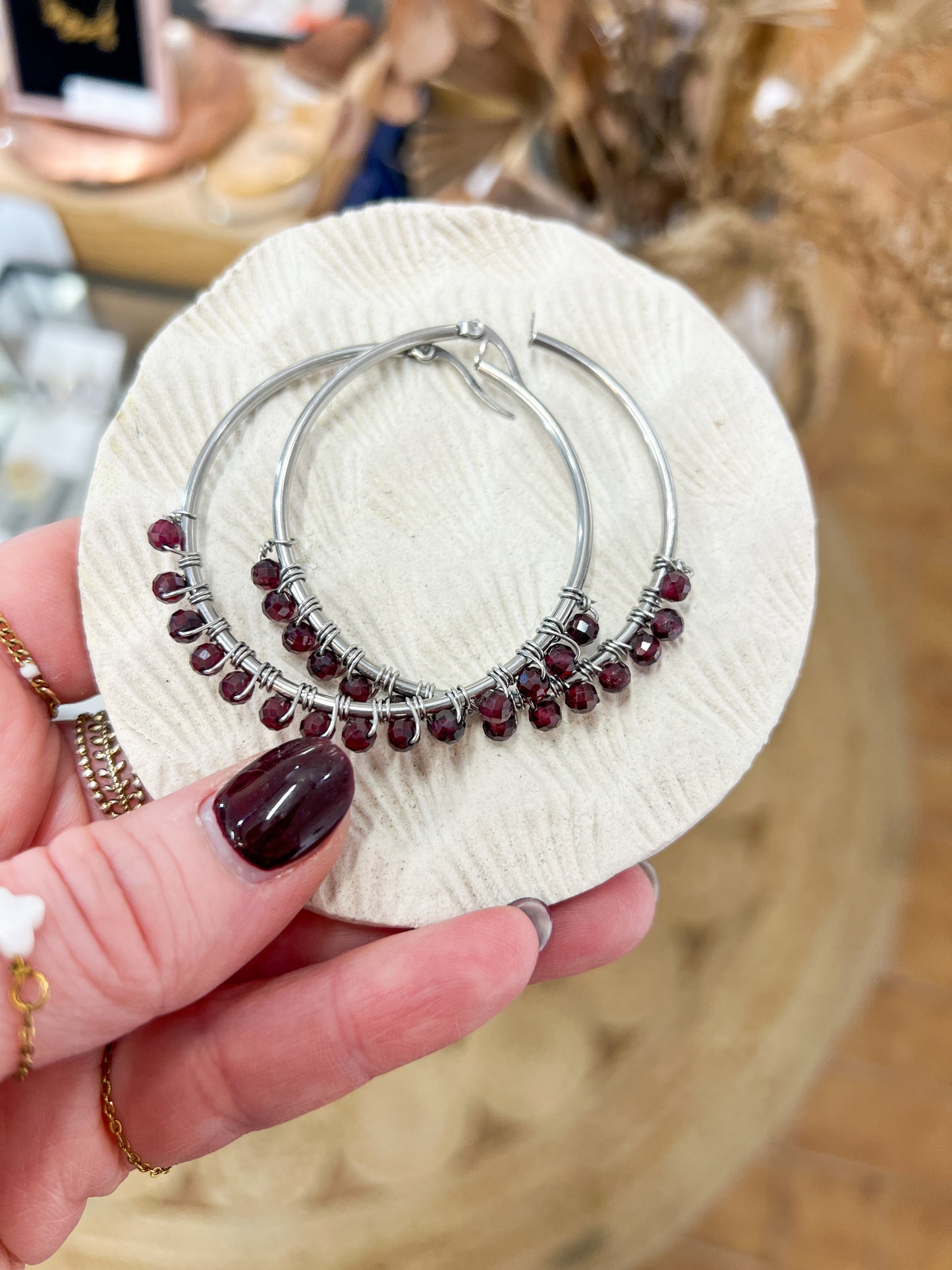 Argenté | Boucles d'oreilles Créoles Pierre Fine