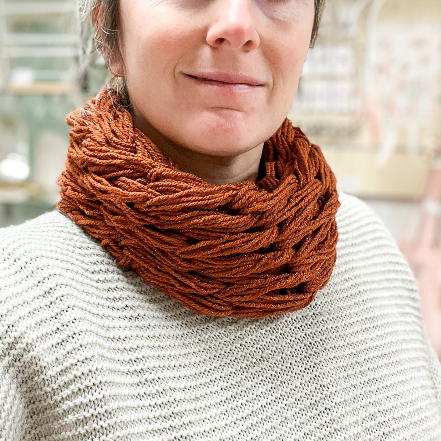 Snood Orange/Rouille avec fils métallisés cuivre