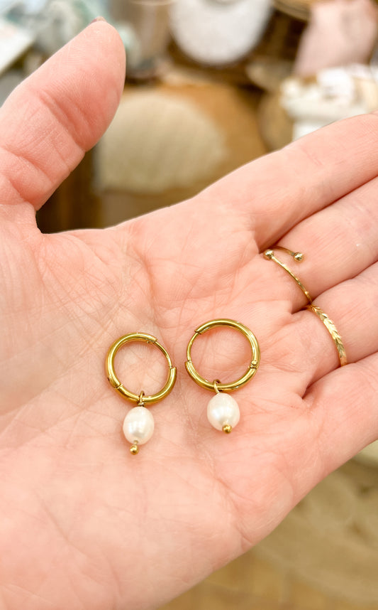 Boucles d'oreilles Créoles perles de culture | Doré ou argenté