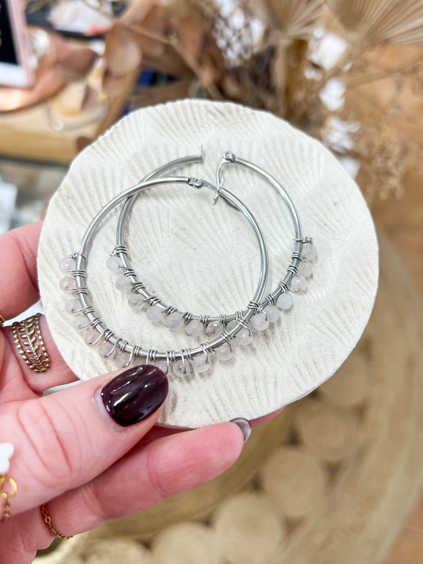 Argenté | Boucles d'oreilles Créoles Pierre Fine