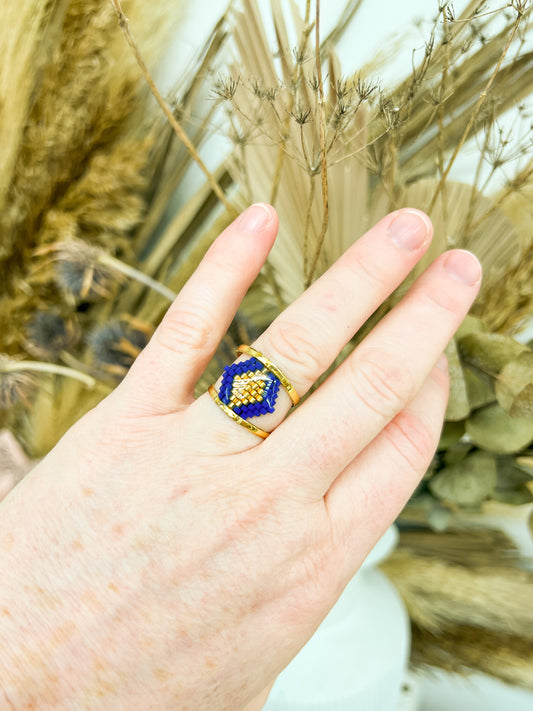 Bague Réglable perles Miyuki plaqué or