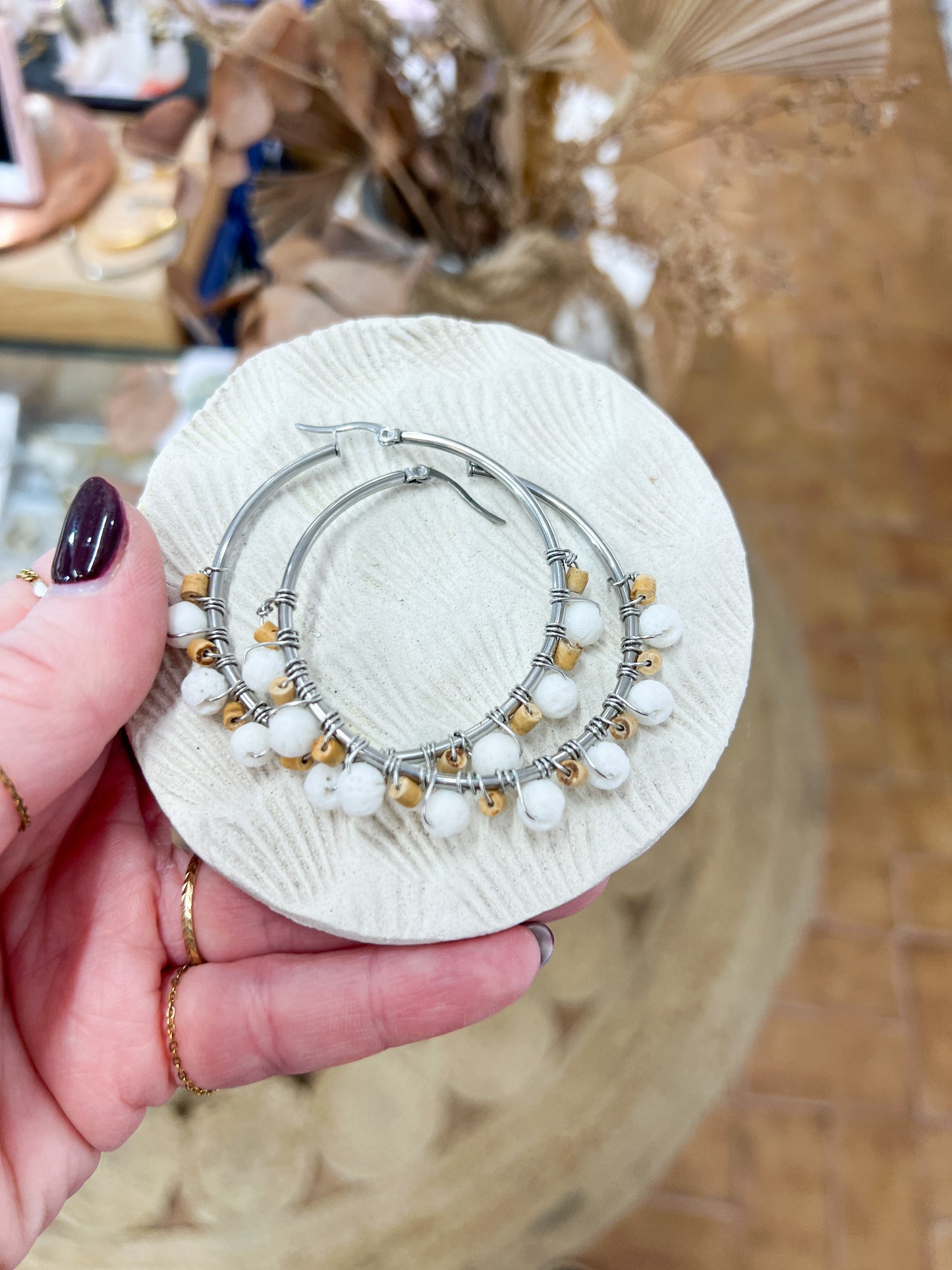 Argenté | Boucles d'oreilles Créoles Pierre Fine