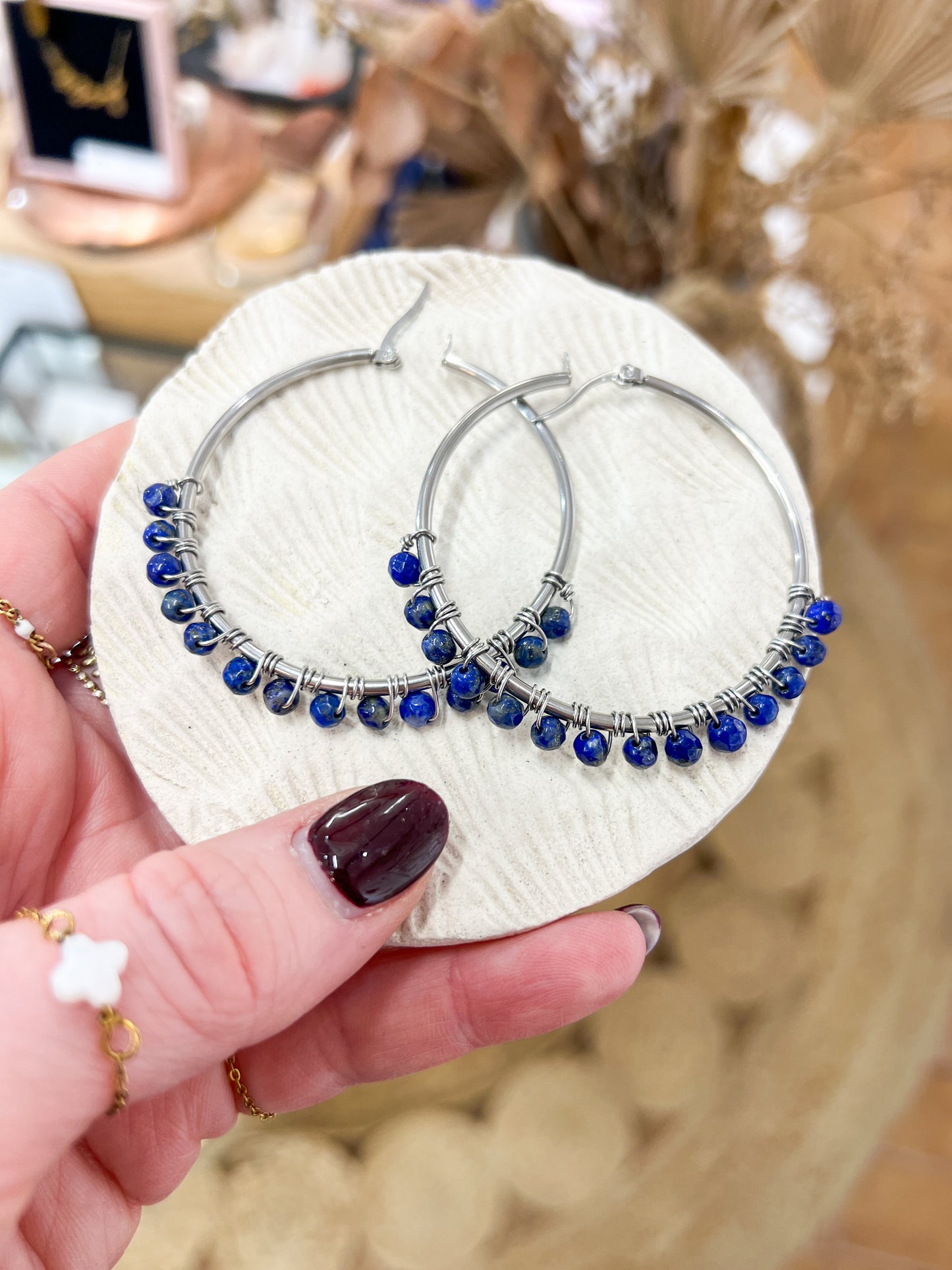 Argenté | Boucles d'oreilles Créoles Pierre Fine