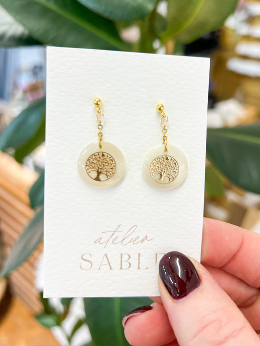 Boucles d'oreilles Arbre de Vie Nacre