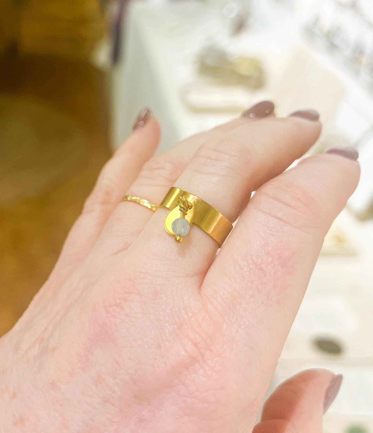 Aigue Marine | Argenté ou doré | Bague Réglable Inox pierre fine