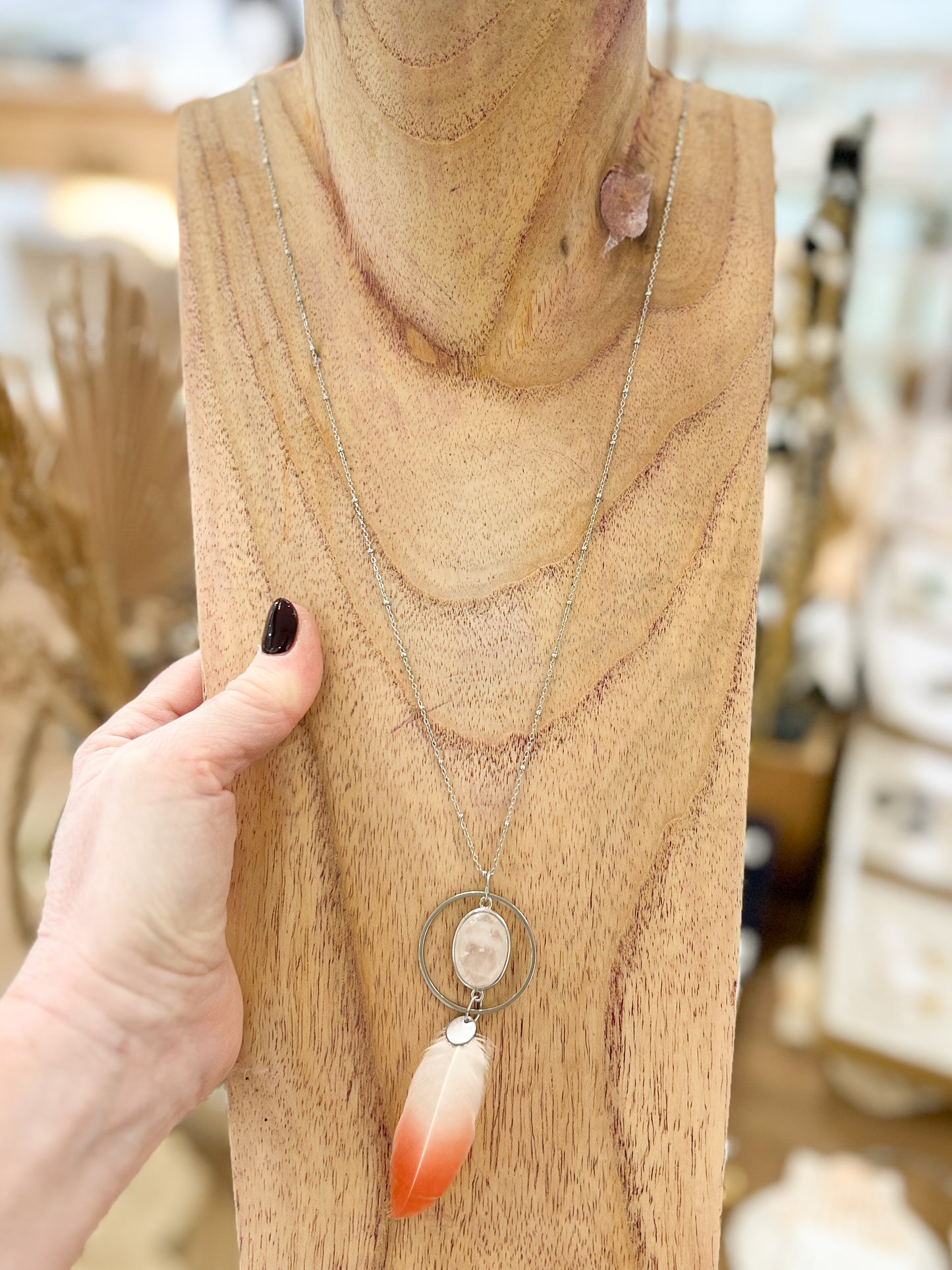 Argenté | Collier Flamant Rose et Quartz rose