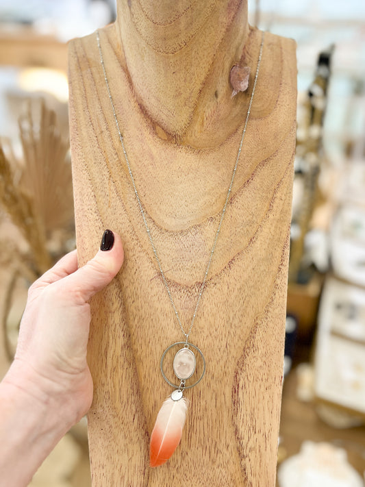 Flamingo and Rose Quartz Necklace