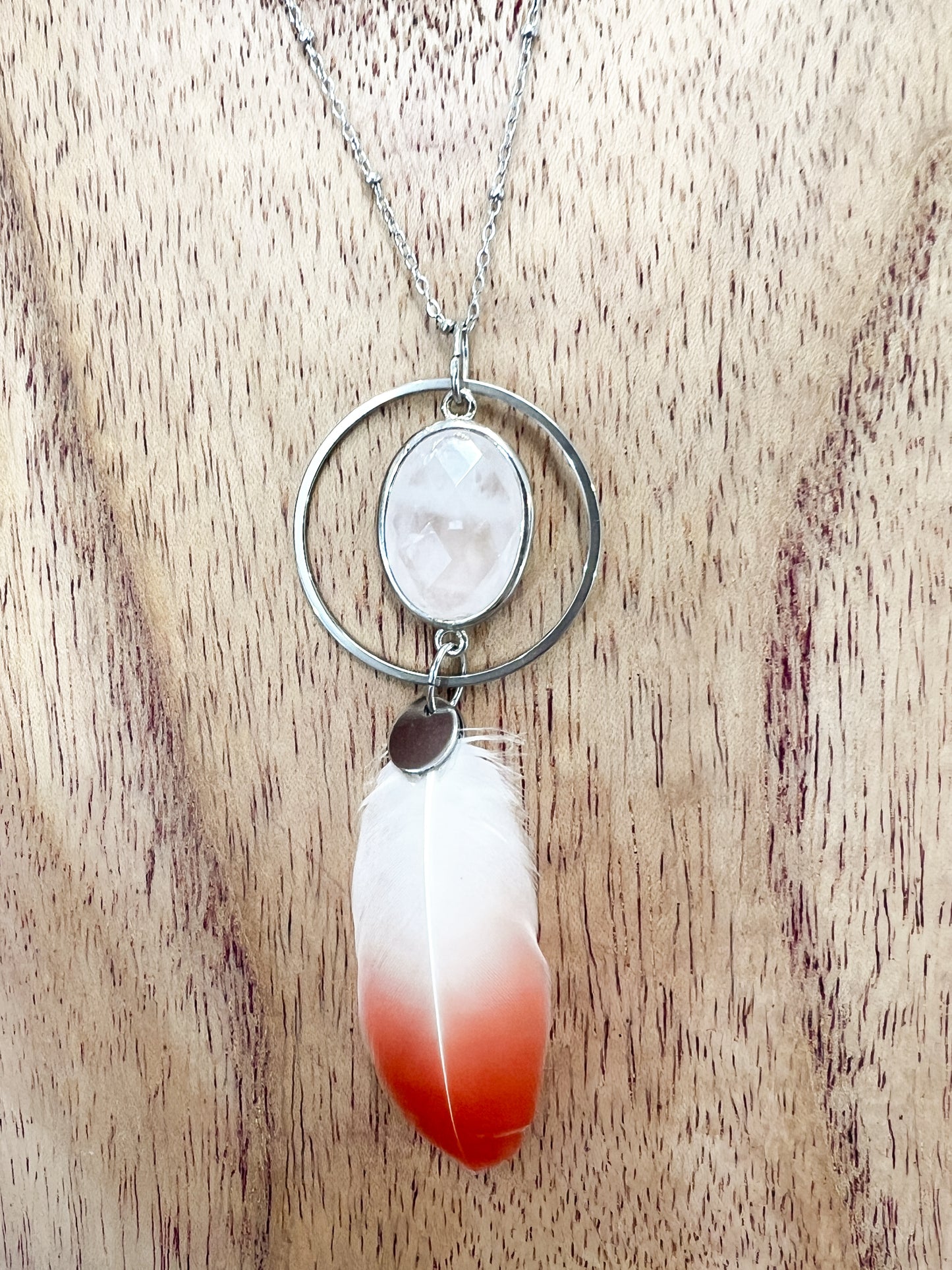 Argenté | Collier Flamant Rose et Quartz rose