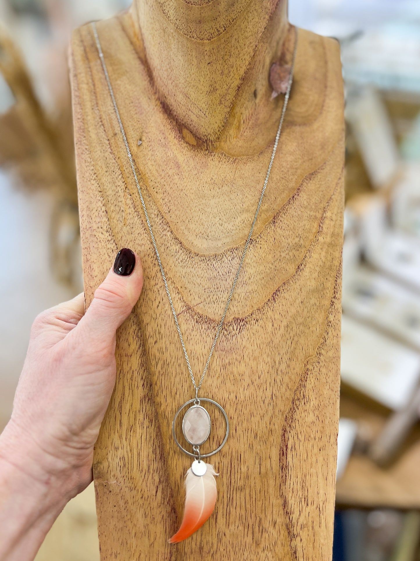 Argenté | Collier Flamant Rose et Quartz rose