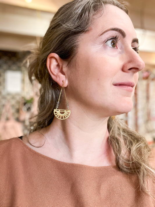 Goddess moon cycles earrings in gold-plated stainless steel with gold-plated stud