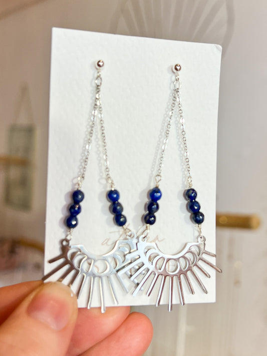 Argenté | Boucles d'oreilles Mystic Lapis Lazuli, cycles de la lune en inox