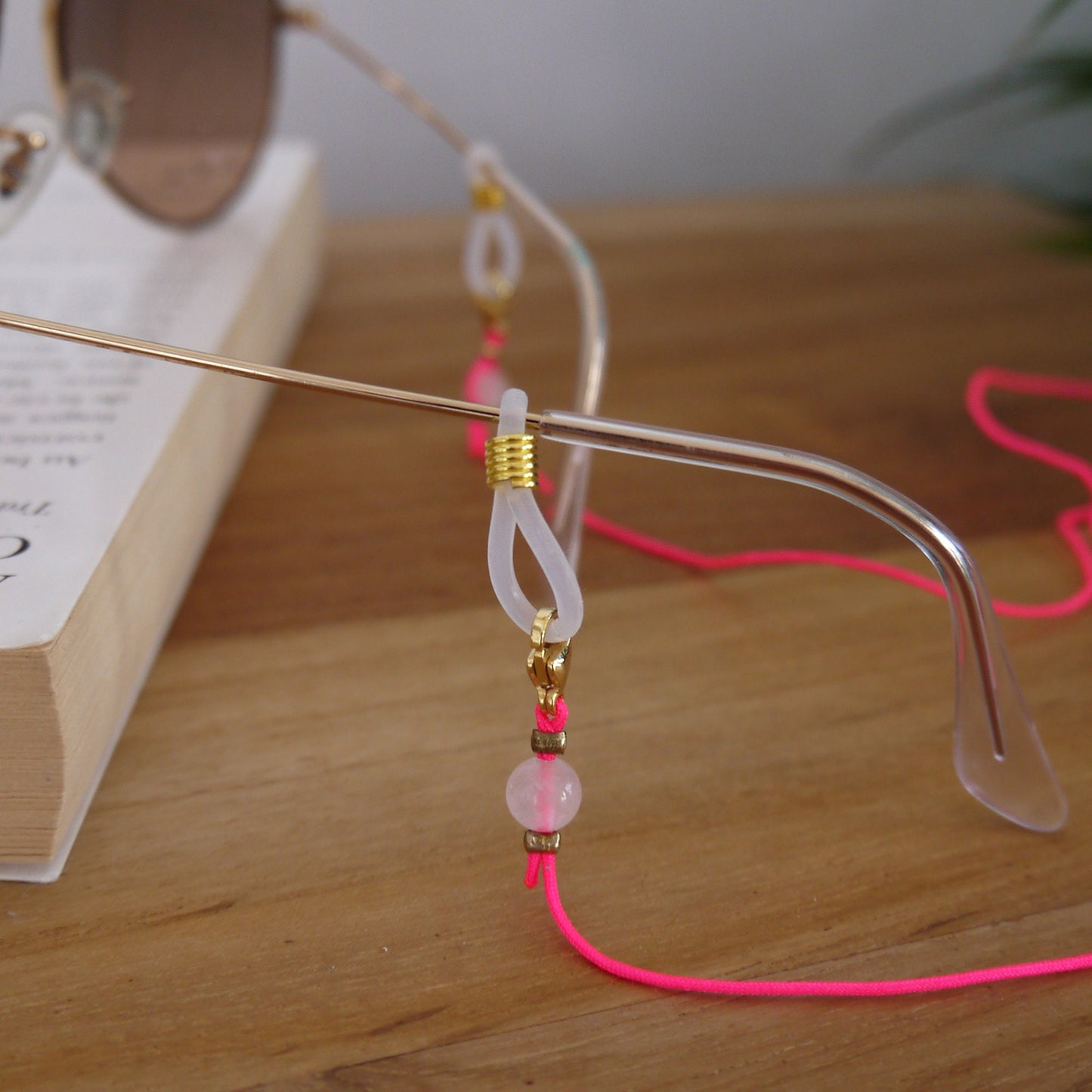 Neon Pink Nylon Glasses Cord with Fine Stone