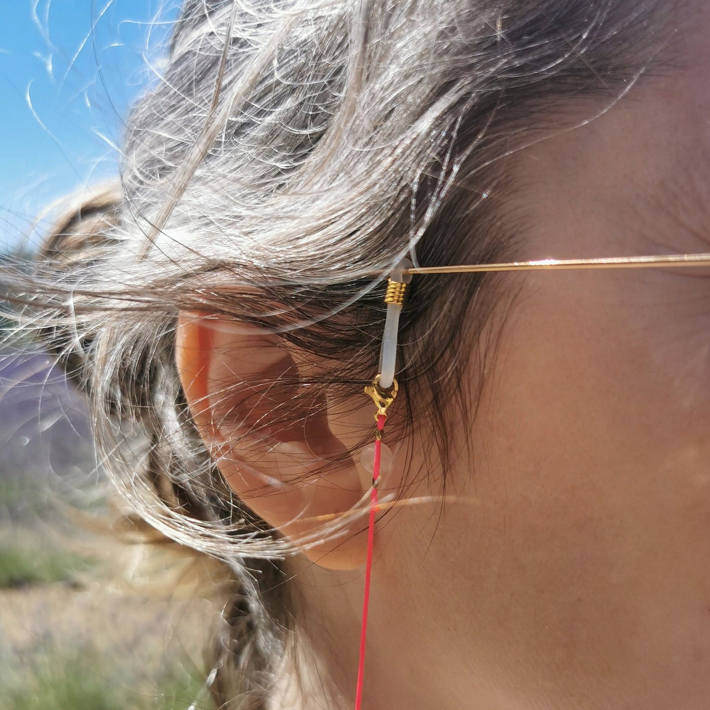 Neon Pink Nylon Glasses Cord with Fine Stone